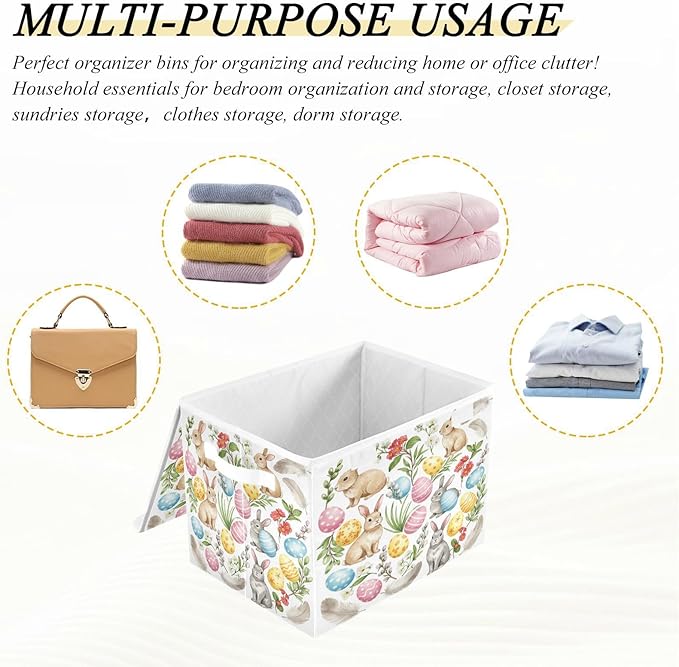 senya Easter Baskets Collapsible Storage Bins with Lids, Rabbit Bunny Eggs Storage Boxes Clothes Baskets for Organizing