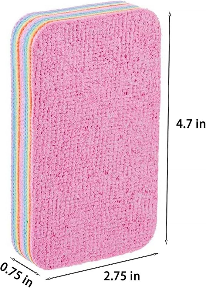 Generic 12 Layer Microfiber Sponge, Rainbow, 4 Pack, Dual Sided, Absorbent, Reusable, Multi-Purpose, Kitchen Sink Holder