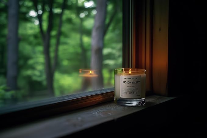 Outdoor Fellow Hudson Valley Scented Candle, 8oz, Coconut & Apricot Wax Blend, Orange Blossom, Jasmine, Patchouli, Reusable Glass, 40-50 Hour Burn Time