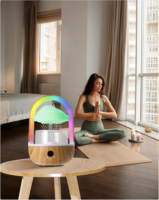 Aromatherapy Essential Oil Diffuser Rainbow Rain Cloud Humidifier Water Drip Mushroom Diffuser with Running Lights & Rain Sounds for Sleeping - Tabletop Water Fountain & Night Light