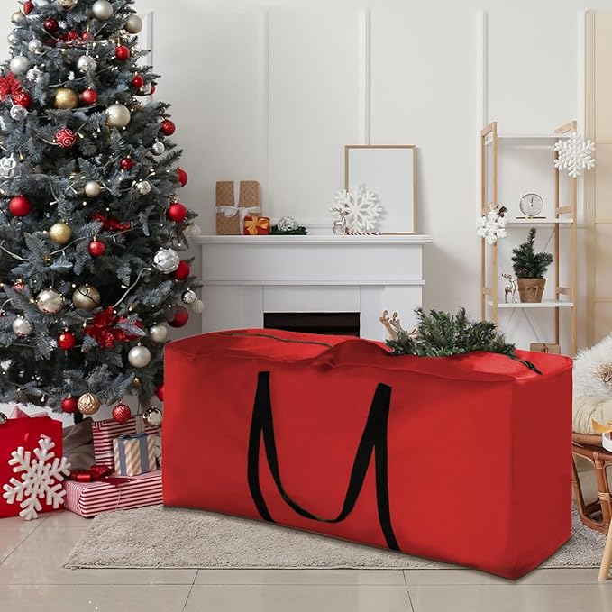 Christmas Tree Storage Bag - Extra Large 420D Tree Storage Holiday Bags for Disassembled Artificial Trees (Fits 9ft-12ft), Waterproof Double Zippers and Durable Handle, 68"L x 30"W x 20"H, Red,2 Pack