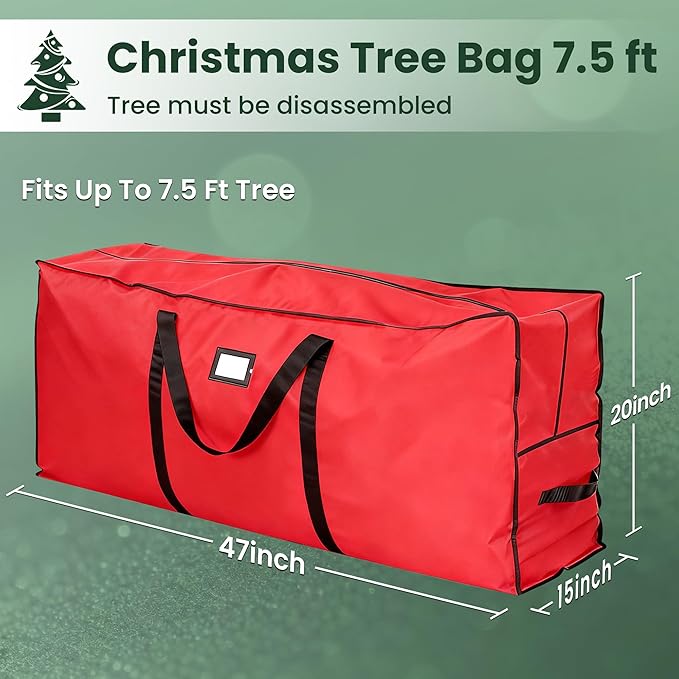 Christmas Tree Storage Bag for 7.5 FT Tree, Heavy-Duty 600D Waterproof Oxford Fabric with Wide Opening & Double Zipper, Durable Holiday Storage Organizer for Xmas Tree, Ornaments & Lights