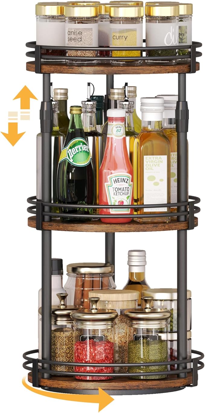 Across-Star Lazy-Susan-Organizer-Spice-Rack, 3-Tier Adjustable Rotating Spice Organizer For Kitchen-Cabinet-Countertop-Pantry, Turntable Seasoning Holder Storage Shelf