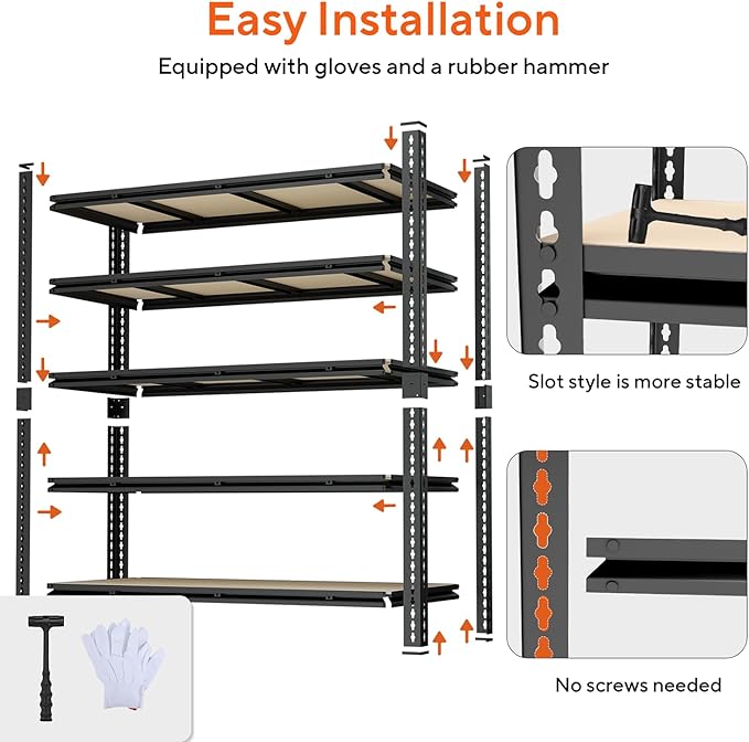 CXDMB 5 Tier Garage Shelving, Adjustable Heavy Duty Garage Shelves,Metal Storage Shelves Unit for Basement,Warehouse,Pantry Kitchen
