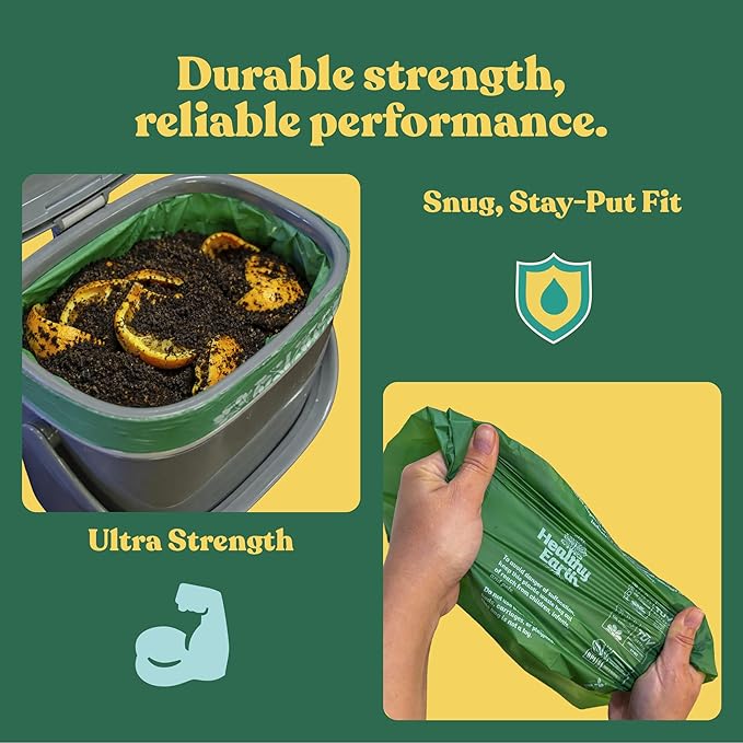 Healthy Earth 2.6 Gallon Compostable Trash Bags – 100 Count Small Trash & Kitchen Compost Bags for Countertop Bins, Extra Thick Plant-Based Food Scrap Liners, BPI & TÜV Certified ASTM D6400