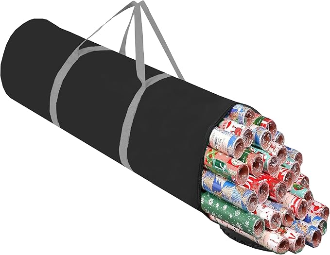 OUTTDID Christmas Wrapping Paper Organizer Storage, 41" Gift Wrapping Paper Storage Containers, 600D Oxford Fabric Gift Wrap Paper Holder Fits 18-25 Rolls, with Handles and Zippered, Black