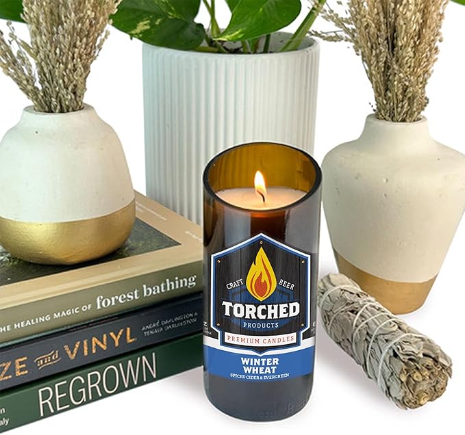 Torched Beer Scented Candles | Natural Soy Wax Candle | Winter Wheat Scent 8 oz | Makes a Great Gift for Men, Beer Lovers, and Collectors | Bar Man-Cave Decor and Accessories