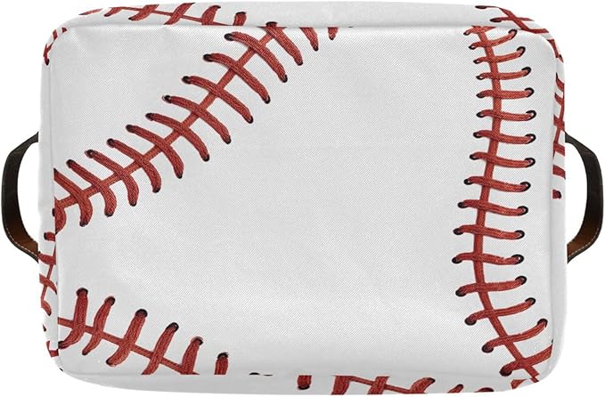 ALAZA White Baseball Softball White Foldable Storage Box Storage Basket Organizer Bins with Handles for Shelf Closet Living Room Bedroom Home Office 2 Pack