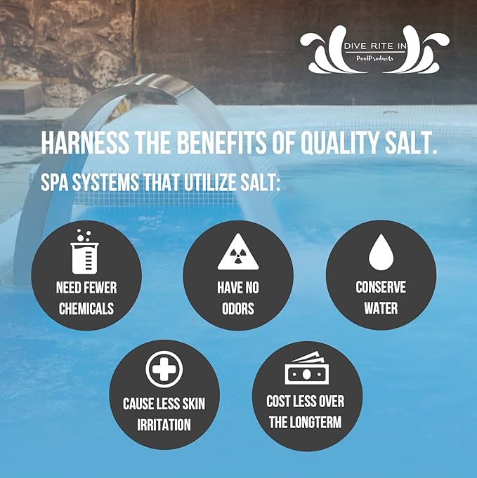 Dive Rite in Hot Tub Salt and Spa Salt for All Salt Water Systems Including Hotspring, Jacuzzi, Caldera, and Chloromatic - 8 Pounds