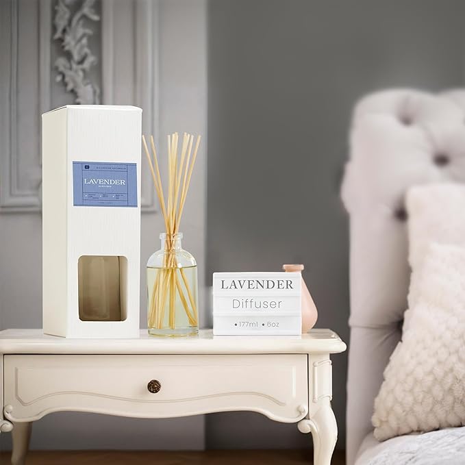 Hillhouse Naturals Reed Diffuser Set - Lavender Scent Diffuser - Reed Diffusers for Home with Long Lasting Fragrance – 6 oz Oil – Diffuse Time 4-6 Months – Made in The USA