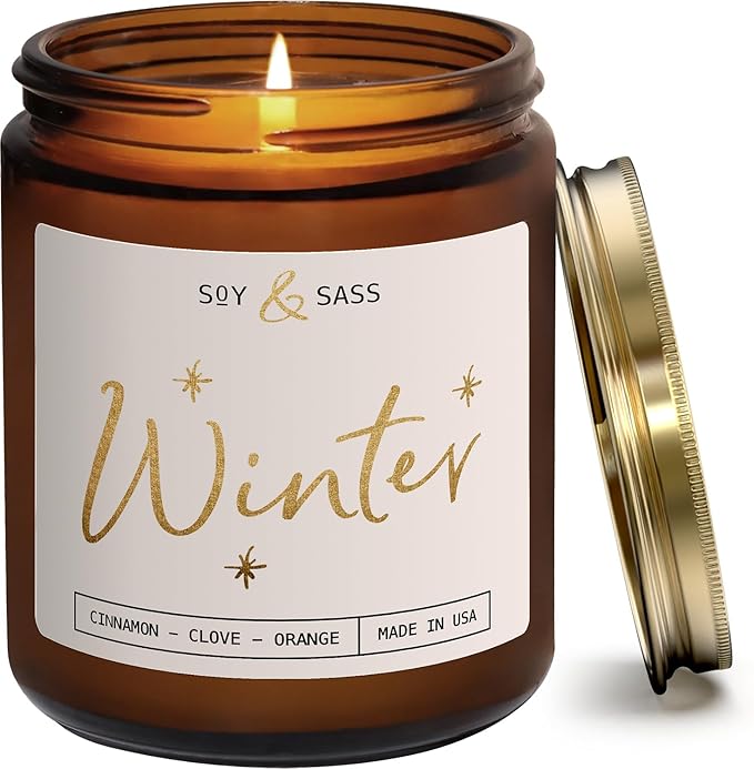 Winter Candle, Christmas Candles Scented - w/Orange, Cinnamon & Vanilla - Infused with Essential Oils I Winter Candles I 9oz, 50Hr, Made in USA