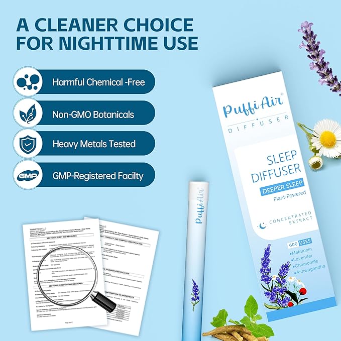 Herbal Diffuser Pen, Sleep Diffuser with Melatonin, Lavender, Ashwagandha & Chamomile for Calming Support, All Natural Swap - 600 Uses, 2 Diffusers, 1 Pack