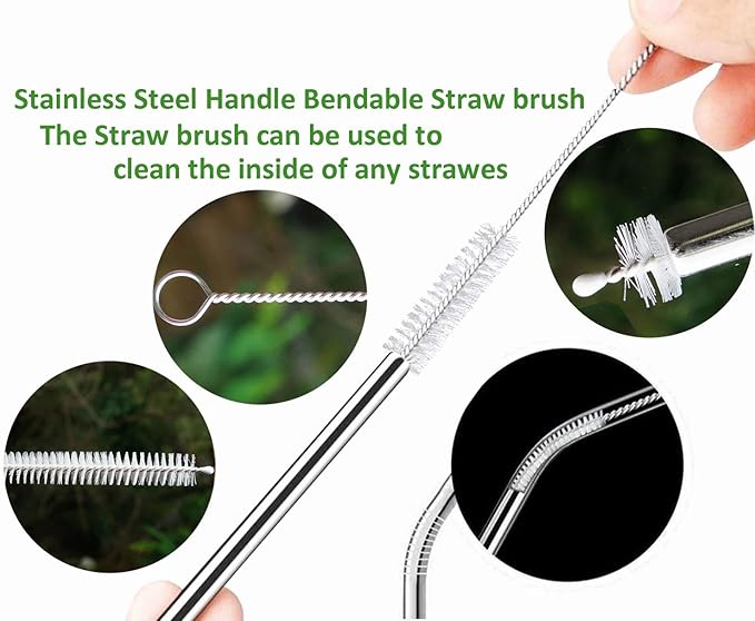 AFUUFA Straw Cleaner Brush for Stanley Extra Long 12 inch, Extra Wide 12mm diam for 40/30/20 oz Stanley Mug, Nylon Bristles and Stainless Steel Handle Straw Brush for 40 oz Stanley(10 PCS)