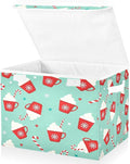 Red Mug Snowflake Whipped Cream Storage Bins with LidsChristmas Foldable Storage Basket with Handles Collapsible Large Fabric Organizer Containers for Clothes Shelves Closet Office Home