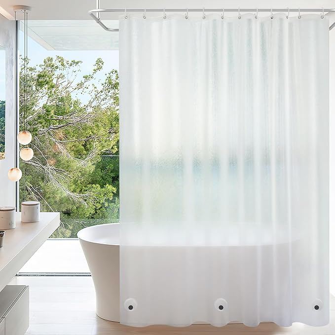 Waterproof Frosted Shower Curtain Liner Extra Long 72 x 80 Inch, Bpa-Free EVA Shower Liner with 3 Extra-Large Magnets, Tall Bathroom 3D Silk Plastic Shower Curtain Translucent for Privacy