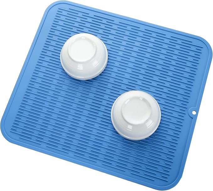 MicoYang Silicone Dish Drying Mat for Multiple Usage,Easy clean,Eco-friendly,Heat-resistant Silicone Mat for Kitchen Counter or Sink,Refrigerator or Drawer Liner Lichen BlueL 2XL 24 inches x 18 inches