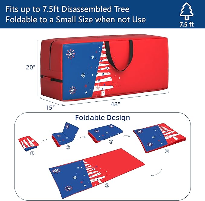 7.5 ft Christmas Tree Storage Bag - Heavy Duty 600D Polyester Oxford Versatile Bag with Wide Opening, Dual Zippers, Extra Large Storage Container for Seasonal Decor, Camping Gear, Sports Equipment