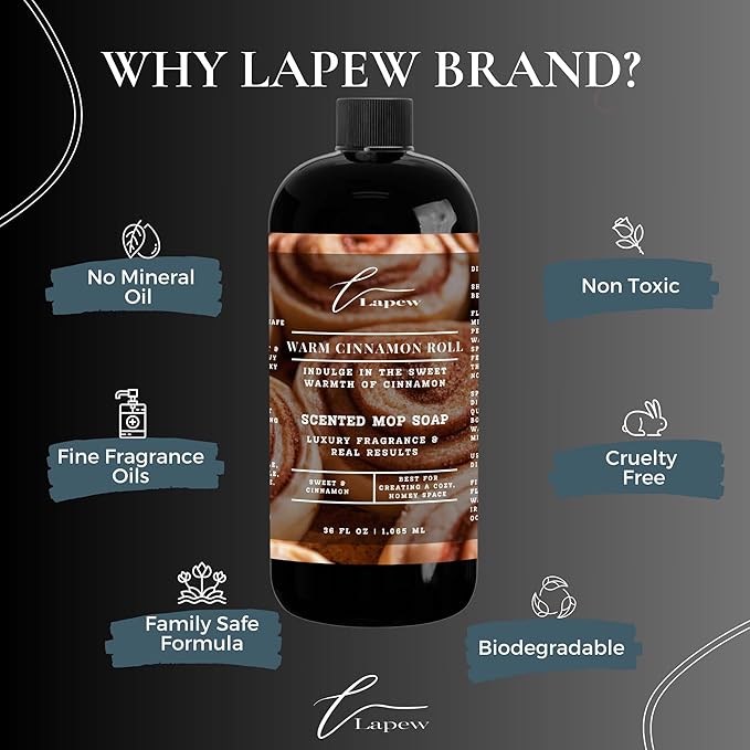 Lapew Warm Cinnamon Roll Scented Mop Soap Concentrate 36 oz | Premium Fragranced Floor Cleaner | Streak-Free | Hard Floor Cleaning Solution | Eco Friendly | Made in USA