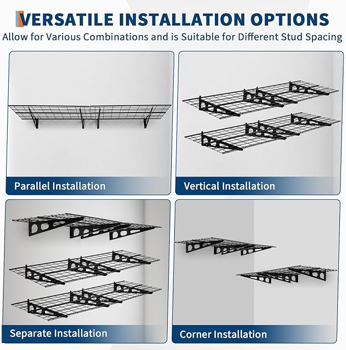 ExploreHorizon 2 Pack 2x6 FT Garage Shelves Wall Mounted,1600 LBS Heavy Duty Wall Shelf with Adjustable Distance,for Garage,Kitchen Laundry,Shopping Mall and Tool Room,Black