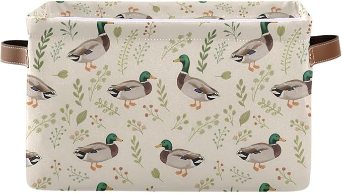 ALAZA Mallard Duck Blossom Foldable Storage Box Storage Basket Organizer Bins with Handles for Shelf Closet Living Room Bedroom Home Office 2 Pack