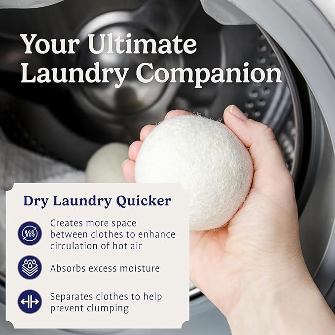 Handy Laundry Wool Dryer Ball - Natural Fabric Softener, Reusable, Reduces Clothing Wrinkles and Saves Drying Time - Better Alternative to Plastic Balls and Liquid Softener