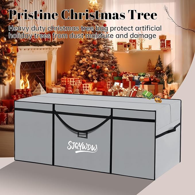 Christmas Tree Storage Bag, 12 Ft Christmas Tree Bag, Reusable Heavy Duty 600D Oxford Cloth, Built-in Double Mesh Bags, Double Zippers for Large Artificial Tree(65×23×27in, Gray)