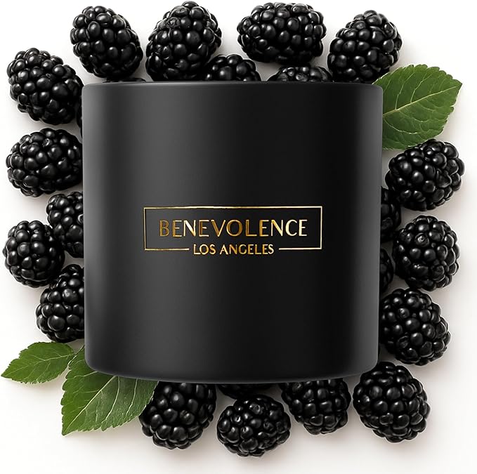 Benevolence LA 3 Wick Candle, Black Berries (Baies) Large Christmas Scented Candles | Soy Holiday Candle for Women and Men | Home Fragrance | Aromatherapy | Bathroom Freshener 14.5 Oz, 45 Hour Burn
