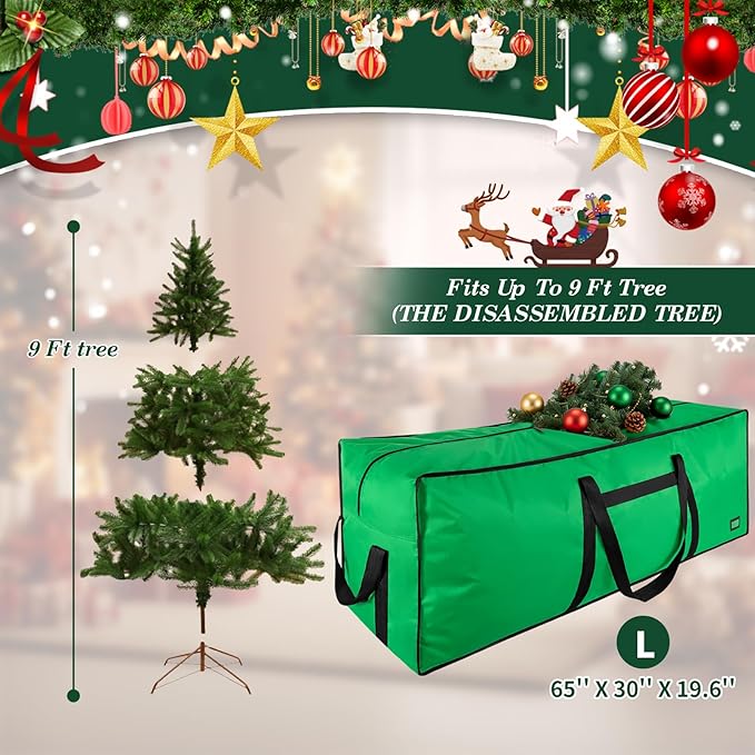 9 ft Christmas Tree Storage Bag, Heavy Duty Christmas Tree Bag with Reinforced Handles and Dual Zippers Wide Opening, Large Capacity fits for Artificial Christmas Tree (Green, 9ft)