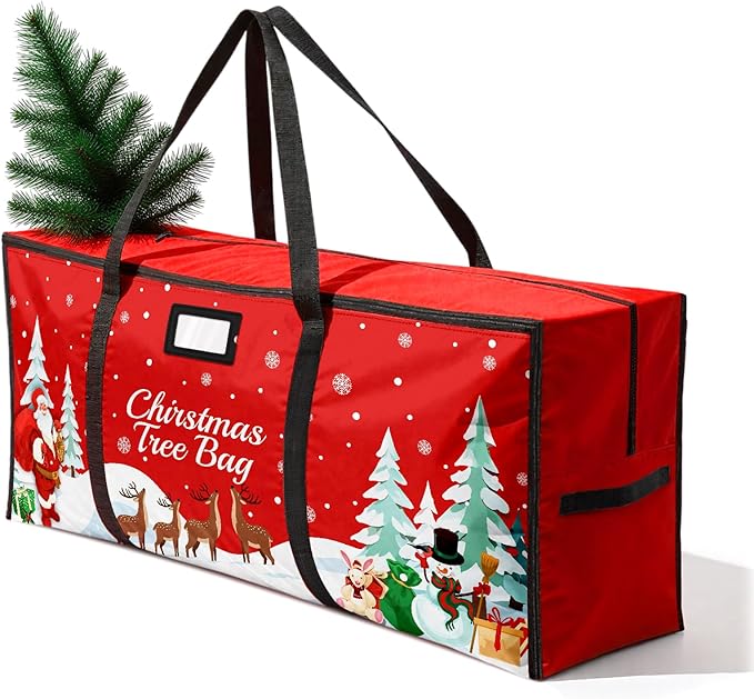 Christmas Tree Storage Bag, Fits Up 7.5 Ft Christmas Tree Durable 600D Oxford Holiday Storage Container with Wide Opening Dual Zippers (Reindeer)