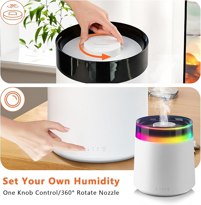 Humidifiers for Bedroom Home,3L Top Fill Cool Mist Humidifier for Baby Nursery,Essential Oil Diffuser for Large Room,3 in 1 uiet Ultrasonic Humidifier for,Office,Plant,Nursery,BPA FREE (White)
