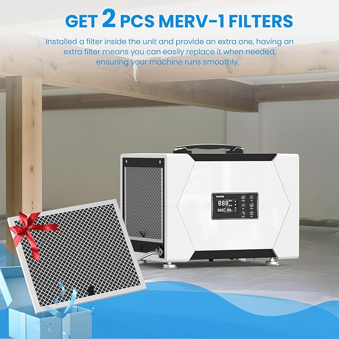CADPXS Crawl Space Dehumidifier with Pump and Drain Hose, 80 Pint Crawlspace Dehumidifier for Commercial, Basement, Water Damage Use, Auto Defrost, Memory Start, cETL Certified, Up to 1000 Sq Ft