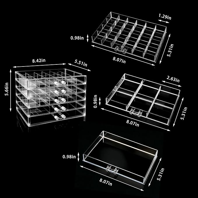 Clear Jewelry Box, Jewelry Organizer with 5 Drawers, 5-Layer Acrylic Storage Box for Women, Earring Display Holder for Earrings Ring Bracelet Necklace 79 Grid Compartment Earring Organizer