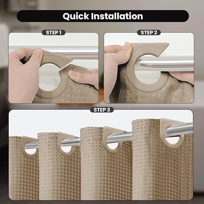 Inhousolu No Hook Waffle Weave Shower Curtain with Removable Snap in Fabric Liner Set for Bathroom, 230 GSM Heavy Duty Weighted Hem, Water Repellent Washable Bath Curtains, 72 x 84 Inch, Beige