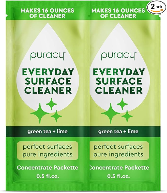 Puracy Multi-Surface Cleaner Packette - Plant-Powered Everyday Surface Cleaner - Natural All Purpose Cleaning Solution As Seen on TikTok (Green Tea & Lime, 0.5 fl oz)