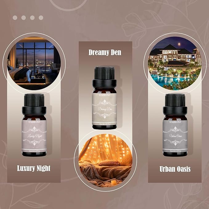 Hotel Diffuser Oils Gift Set, Aromatherapy Essential Oil Set, Luxury Hotel Scents for Diffuser for Home – White Tea & Thyme, Jasmine & Mint, Citrus Amber, Luxury Night, Dreamy Den, Urban Oasis