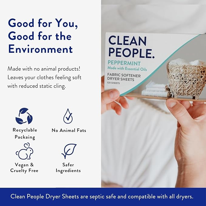 The Clean People Fabric Softener Sheets - Dryer Sheets - Softens & Removes Static - Vegan Laundry Softener With Essential Oils - Peppermint 360 Pack
