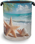 Starfish Shells Laundry Basket,Beach Oxford Cloth Laundry Hamper with Handle Foldable Portable Clothes Storage Basket for Bathroom Bedroom Dorm Room 16" x 20.8"