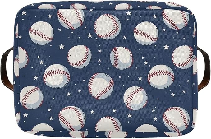 ALAZA Baseball Star Blue Sport Foldable Storage Box Storage Basket Organizer Bins with Handles for Shelf Closet Living Room Bedroom Home Office 2 Pack