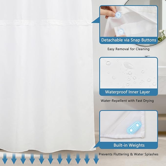 Hook-Free Ocean Shower Curtain with Translucent Top Window, Shower Curtain with Snap in Liner and Weighed Hem, Waterproof Bathroom Shower Curtains, Ocean Themed Bathroom Decor, 71x74 Inch