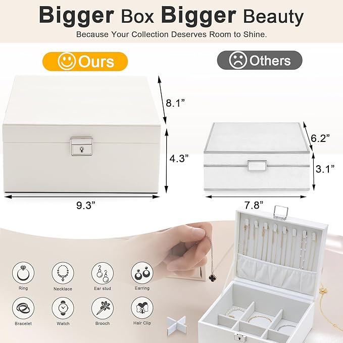 Jewelry Organizer Boxes for Women,Travel Jewelry Case, 2 Layers Removable Jewelry Box,Storage for Necklace, Bracelet, Earring,Rings,Jewelry Box Gifts for Women Girls