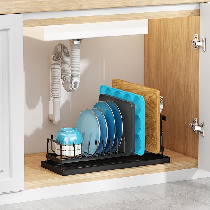 ANTOPY Small Dish Drying Rack - Compact Dish Rack for Kitchen Counter with Silicone Dish Drying Mat, Stainless Steel Dish Drainer for Kitchen Sink Cabinet, Space Saving Plate Rack Cutlery Holder