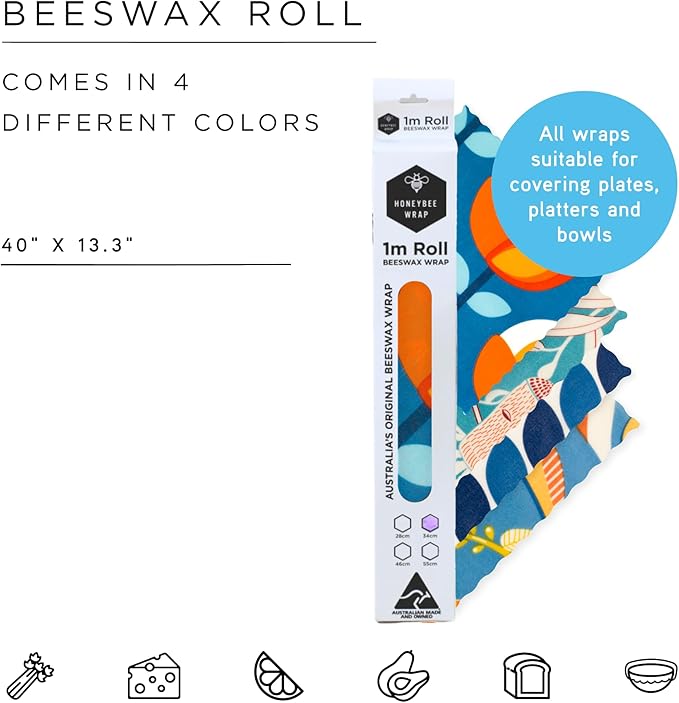 Honeybee Beeswax Wraps - Poppy Pattern Beeswax Roll -Certified Organic Cotton Beeswax Wraps for Food - Reusable - Plastic Wrap & Sandwich Bags Alternative - 40’’ x 13’’