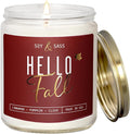 Fall Candles - 'Hello Fall Scented Candle' w/Cinnamon, Pumpkin & Fir I Infused with Essential Oils Autumn Scented Soy Candles for Home Décor, 9oz Reusable Jar, 50Hr Burn, Made in USA