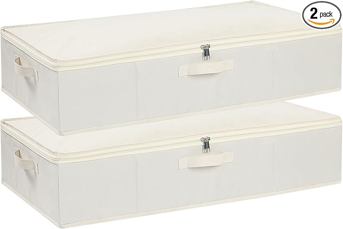 YheenLf Under Bed Storage Containers, Storage Bins With Lids, Clothes Organizers for Blanket, Pillows, Shoes, Beige, 2 Pack, 23.6 x 11.8 x 5.9 Inch