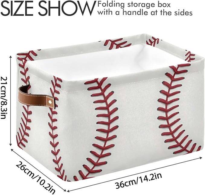 ALAZA Red Lace Baseball Foldable Storage Box Storage Basket Organizer Bins with Handles for Shelf Closet Living Room Bedroom Home Office 1 Pack