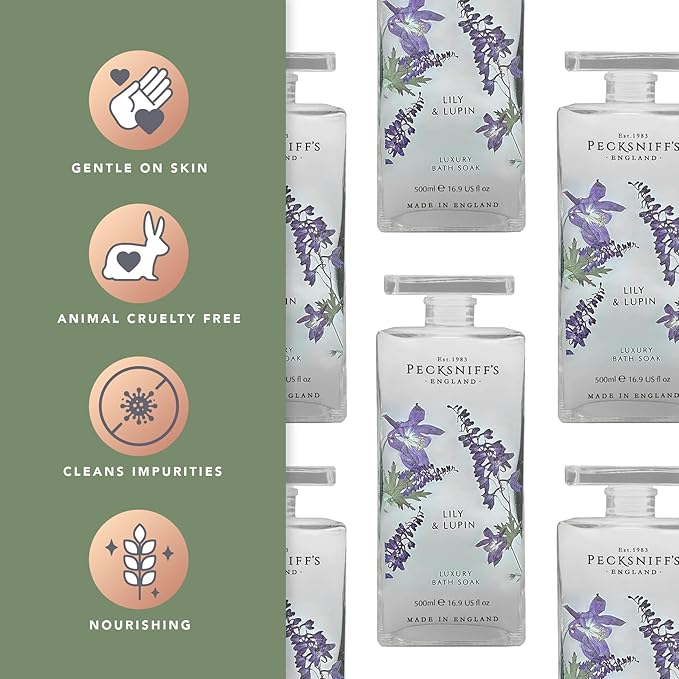 Pecksniff's Lily & Lupin Bath Soak Decanter | 500ml/16.9 Fl Oz