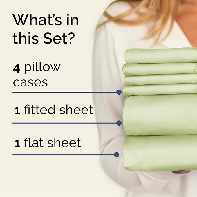 King 6 Piece Sheet Set - Comfy Breathable & Cooling - Ultra-Soft Hotel Luxury Bedding Set with 8-16 Inch Deep Pockets - 1 Flat & 1 Fitted Sheet & 4 Pillowcases - Wrinkle Free & Easy Care - Light Sage