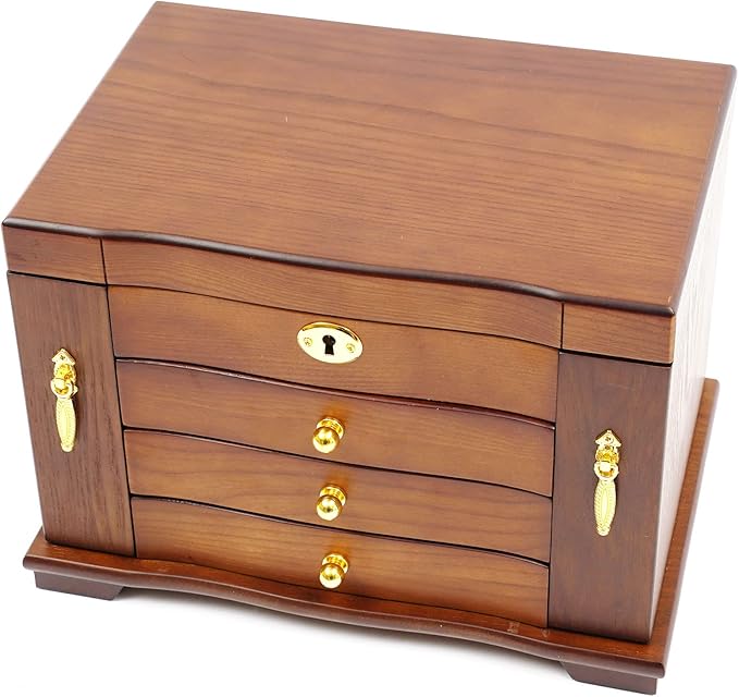 Eapmic Extra Large 4 Layers Wooden Jewelry Box Jewelry Case Cabinet Armoire Ring Necklacel Gift Storage Box Organizer (4 Layers,Brown)