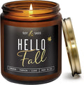Fall Candles - 'Hello Fall Scented Candle' w/Cinnamon, Pumpkin & Fir I Infused with Essential Oils Autumn Scented Soy Candles for Home Décor, 9oz Reusable Jar, 50Hr Burn, Made in USA
