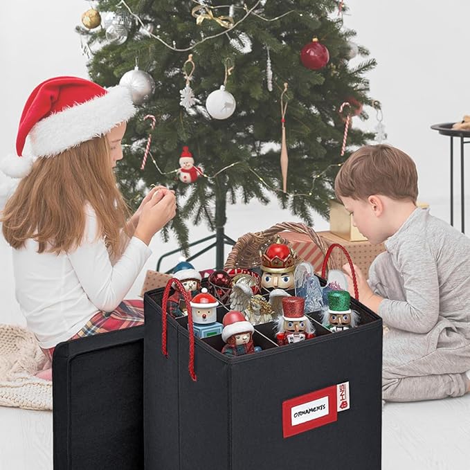 Christmas Nutcracker and Figurine Collectible Storage Box - Stores Up to 9-16" Tall Nutcrackers, Ornaments, and More - Holiday Decor Organizer with Adjustable Dividers - Nutcracker NOT Included
